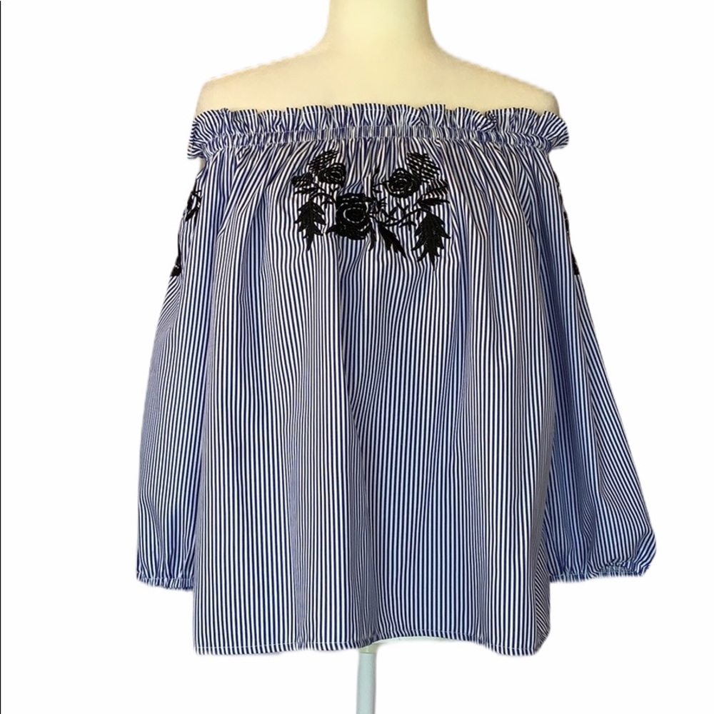 ASOS Katsumi Off the ShoulderTop Blue/White Stripe